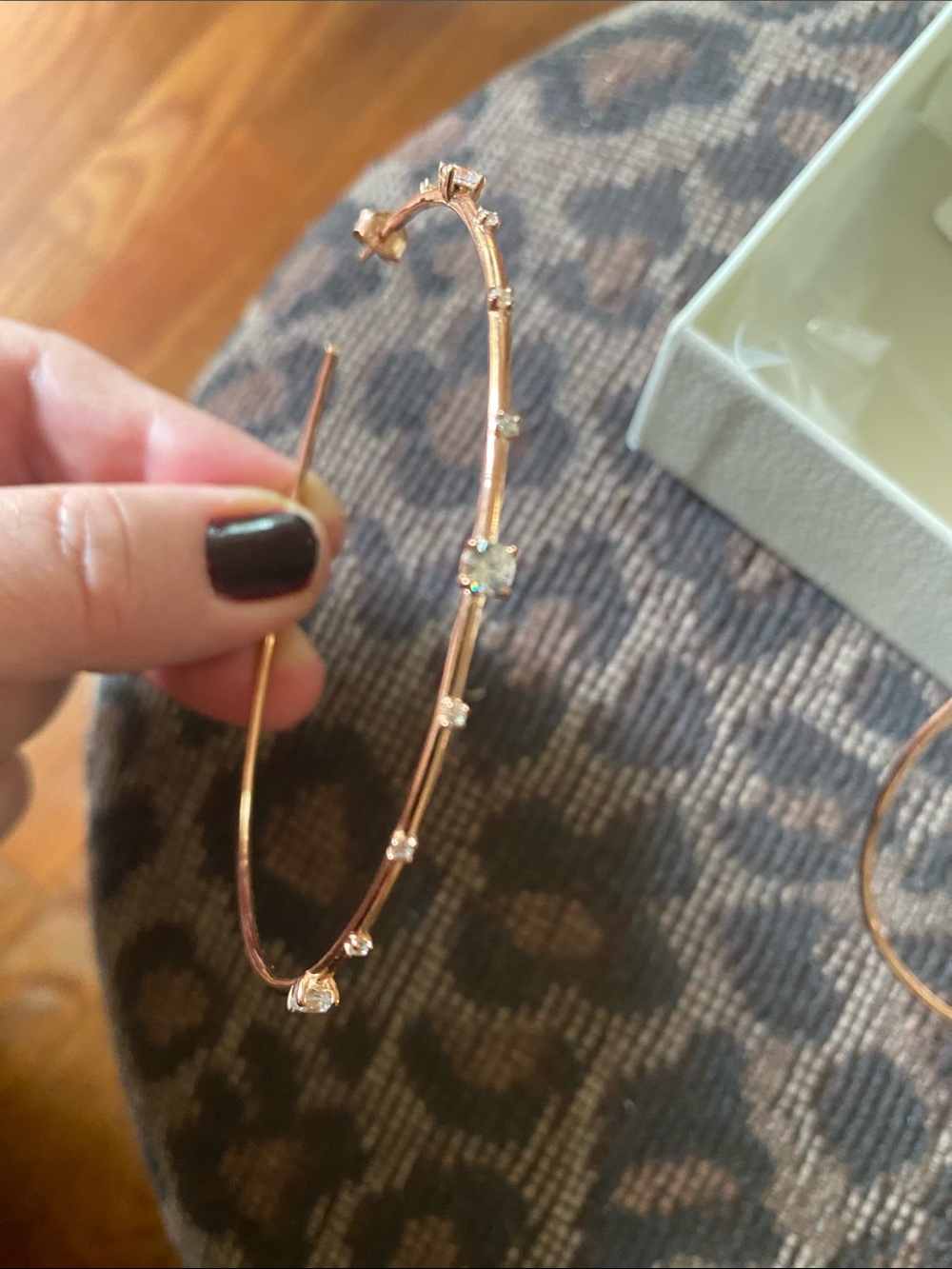 Diamonique Rose Gold Hoop Earrings with Sparkling Accents - Picture 5 of 8